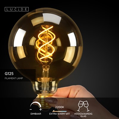 Lucide G125 - Filament lamp - Ø 12,5 cm - LED Dimb. - E27 - 1x4,9W 2200K - Amber